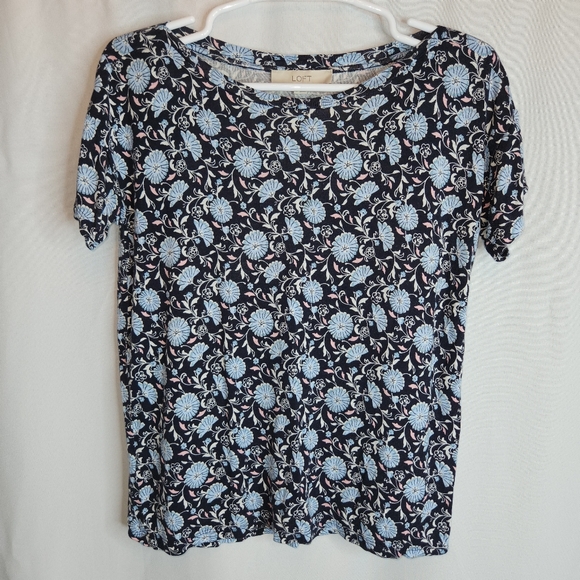 LOFT Pretty Blue Daisy Wide Neck Knit Top - Picture 2 of 7